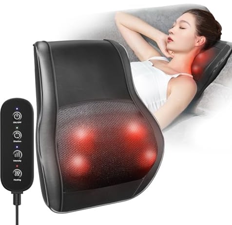 Frogetu Nackenmassagegerät mit Wärme – Shiatsu Massagekissen für Nacken, Schultern & Rücken mit 3D-Knetmassage, 3 Heizstufen & Vibrationsfunktion – Massagematte für Büro, Auto & Zuhause