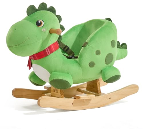 FUNLIO Dino-Schaukelpferd für Kleinkinder 1-3 Jahre, Premium grünes Plüsch-Schaukeldino mit weichen Stacheln, großen Augen & liebevollem Lächeln, lebendigen Farben, einfach zu montieren