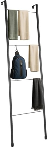 Trintion Handtuchhalter Stehend aus Metall 4-stöckige Handtuchleiter im Industrial Design Platzsparender Handtuchständer für Bad Wohnzimmer Schlafzimmer Schwarz 170x43x10cm