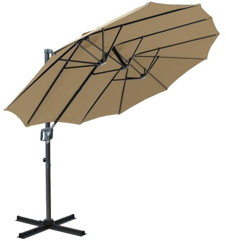 RANSENERS Ampelschirm Oval 400x240cm, Doppelsonnenschirm mit Schirmständer, 360° Drehbar und Neigbar 0°-90°, UV50+ Schützt Sie vor Schädlicher Sonneneinstrahlung im Freien