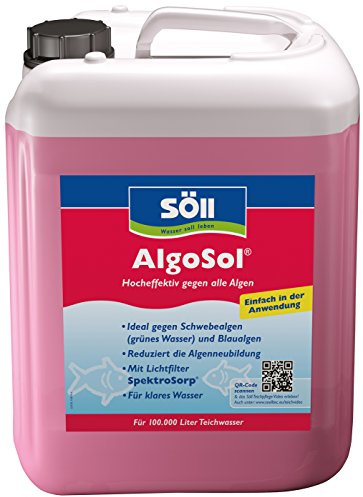 Söll 80427 AlgoSol, 5 l - hocheffektive Teichpflege gegen Teichalgen/Schwebealgen/Blaualgen mit Lichtfilter, reduziert Algenneubildung, dämmt Algenentwicklung