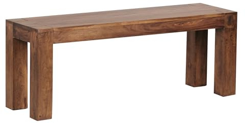 FineBuy Esszimmer Sitzbank 120 cm Massiv-Holz Sheesham Holz-Bank Natur-Produkt Küchenbank im Landhaus-Stil Braun