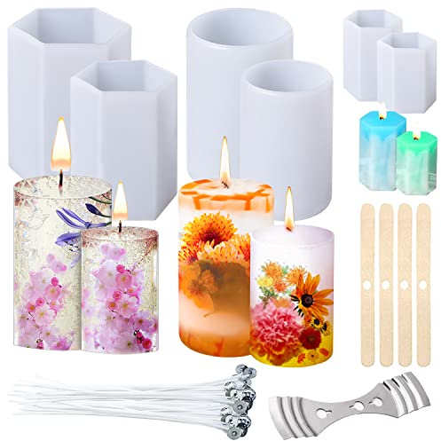 LBING Silikon-Kerzenformen 6STK Kerzenform Zylinderförmige/Sechseckig | Silikonform Kerzen für Kerzenherstellung, Kerzen Silikonform 3D zum Gießen für DIY Aromatherapie Kerzen Herstellung Supplies