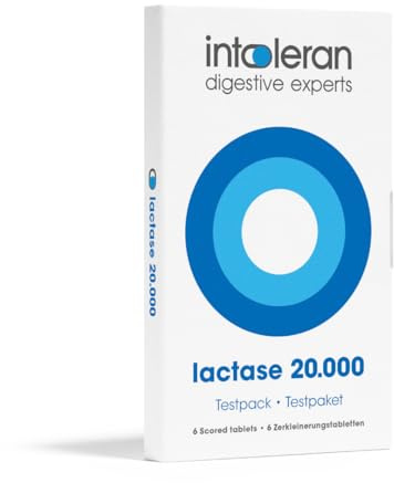 Lactase 20.000 Verdauungsenzyme Testpackung – 6 Tabletten mit Bruchkerbe | Nahrungsergänzungsmittel bei Laktoseintoleranz | Laktaseenzym, das bei der Verdauung von Milchprodukten hilft | Höchste Dosie