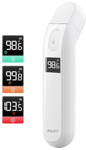 iHealth thermometer für erwachsene von ihealth, infrarot-stirn-thermometer für erwachsene und kinder, touchless digital baby thermometer mit fieber-indikatoren, nichtkontaktthermometer (pt2l)