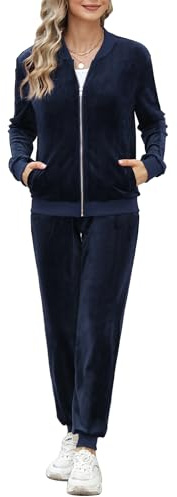 Irevial Jogginganzug Damen Velours Trainingsanzug Set Reißverschluss | Langarm Hausanzug, Lang Zweiteiler, Zipper Freizeitanzug, Weicher, mit Taschen, Warme, für Sport Freizeit Casual Alltag