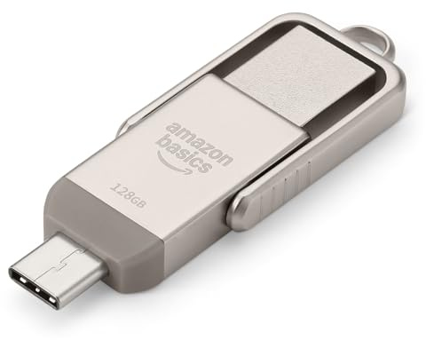 Amazon Basics USB-Speicherstick, USB-Stick mit zwei Anschlüssen (USB-C und USB-A), 128GB, Champagner-Silber