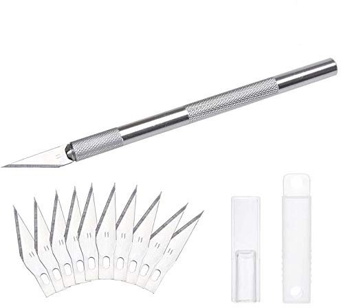 DealKits Skalpell Set, inkl. 10x SK5 Ersatzklingen und Schutzkappe, Bastelmesser Cuttermesser Comfortline Hobby- Schnitzmesser zum Schneiden von Fondant Stoff Autofolie Basteln (Silber)
