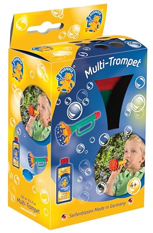 PUSTEFIX Multi-Bubble-Trompete I 250 ml Seifenblasenwasser I Bunte Bubbles Made in Germany I Seifenblasen Spielzeug für Kindergeburtstag, Hochzeit & als Gastgeschenk I Spaß für Kinder & Erwachsene