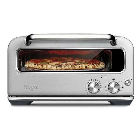Sage The Smart Oven Pizzaiolo, Gebürsteter Edelstahl | Elektrischer Pizzaofen, Backofen für Holzofenpizza, Ø 30 cm Pizza, bis zu 400 °C, Pizzagrill, Leopardenmuster
