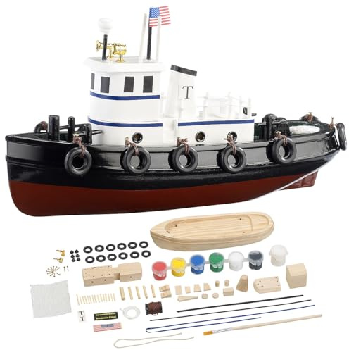 Playtastic Schiffbausatz: 70-teiliger Schiff-Bausatz Schlepper aus Holz (Schiffsbausatz, Spielzeug Holzboot selber Bauen, Modellbausatz Schiffe)