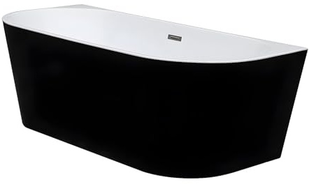Freistehende Badewanne - 245L - 170 x 75 x 58 cm - Schwarz - DIVINA | Schürzen |  Überlaufschutz |  Ablauf und Füße im Lieferumfang