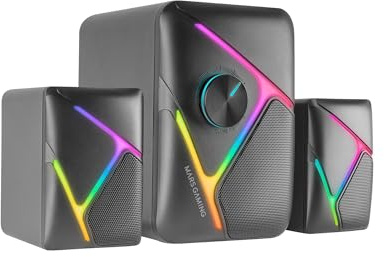Mars Gaming MS-H21, RGB 2.1 Gaming-Lautsprecher mit 35W Subwoofer, 3D Surround Treiber-System, Kompaktlautsprecher mit Dynamischer RGB-Beleuchtung, USB-Stromversorgung und 3,5mm Klinke, Schwarz