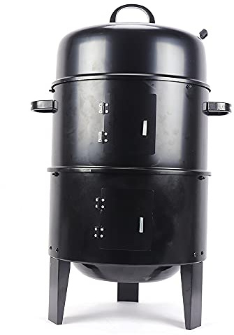 3 in 1 Räucherofen, Räuchertonne, Smoker Grill Holzkohlegrill, Räuchergrill Watersmoker, Smokertonne, Räuchern Räucherofen, Kohlegrill(Ø 40cm)