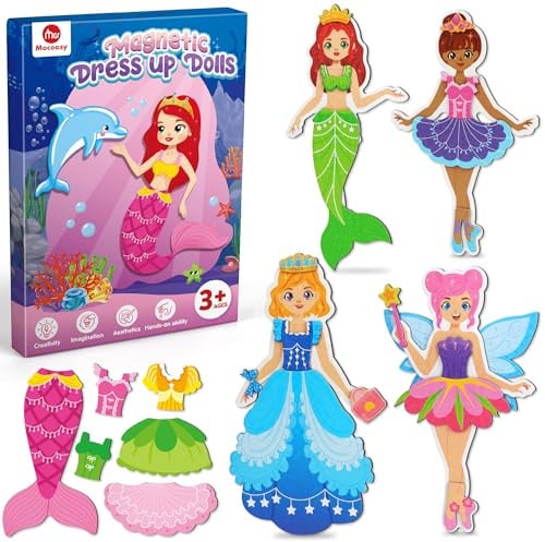 Mocoosy Magnetische Anziehpuppen Basteln Spielzeug für Mädchen 4-8, Prinzessin Fee Meerjungfrau Anziehspielzeug passendes Spiel Reisespielzeug für Kinder Geschenke für Mädchen Alter 3 4 5 6 7 Jahren