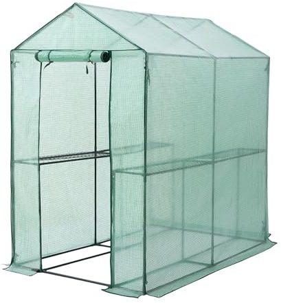 Gardebruk® Gewächshaus 190x186x120 cm Tomatengewächshaus Begehbar mit 4 Ablagen Foliengewächshaus Treibhaus mit Aufrollbarer Tür für Garten & Balkon Stabil, UV-beständig, Grün