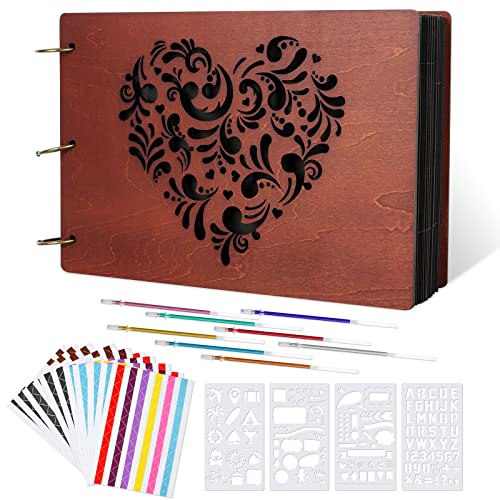 Fotoalben Scrapbooking-Erinnerung aus Holz, Fotoalbum zum Scrapbook 100 Seiten, DIY Hochzeitsalbum Fotoalbum Personalisiert mit Zubehör, Geschenk Fotobuch für Baby, Hochzeitstag,Valentinstag