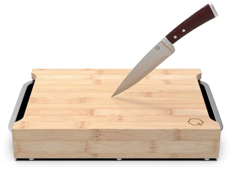 Liebspecht XXL Schneidebrett Holz - Großes Holzschneidebrett aus Bambus mit 3 Edelstahlschalen - Multifunktionales Schneidebrett mit Auffangschale zum Schneiden, Sortieren und Küchenarbeiten