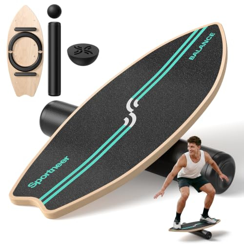 Sportneer Surfin Balance Board Erwachsene 8-in-1, Sicher, rutschfest 200 KG | Gleichgewichtstrainer mit Rolle, Gummiball & Halbkugel – Balanceboard Holz für Core Training, Surfen, Ski & Reha