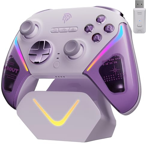 EasySMX D10 PC Controller mit Ladestation & RGB mit TMR Joystick & 2 in 1 Trigger, Bluetooth Controller für PC/Switch/Handy-Lila