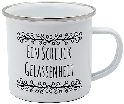 Tasse Schluck Gelassenheit Emaille 350ml, Camping, Outdoor, Trinkbecher, Emaillebecher, Emailletasse, lebensmittelecht, GEDA LABELS, Blau