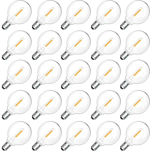 25 Stück E12 G40 1W LED Glühbirnen Außen, 2700K Warmweiß, G40 LED Filament Globe Klar Glühbirnen, IP54 Wasserdicht, E12 Ersatzleuchtmittel, 230V Nicht Dimmbar, für Garten, Terrasse, Balkon, Party