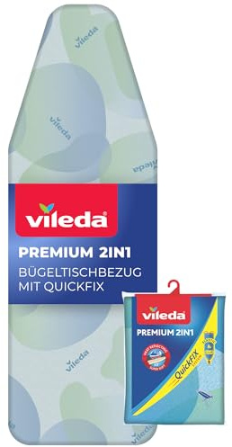 Vileda Premium 2in1 Bügelbrettbezug für Dampfbügelstation, Bügelbretter von 30–45 cm x 110–130 cm, Silber-Grau