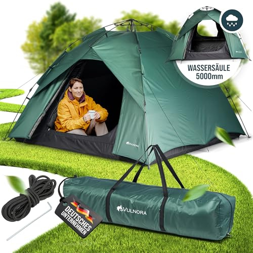 Vulnora® Pop Up Zelt 4 Personen Wasserdicht 5000mm Wassersäule Wurfzelt Auf- und Abbau in Sekunden - Strandzelt mit UV-Schutz - Blickdicht - 1,70m Höhe Campingzelt