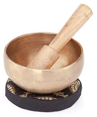 Bodhi Tibetische Klangschale Ø 11 cm | Handgefertigtes Klangschalen Set inkl. Kissen & Klöppel | Singing Bowl aus Indien | Ideal als spirituelles Geschenk | Meditationszubehör aus Bronze