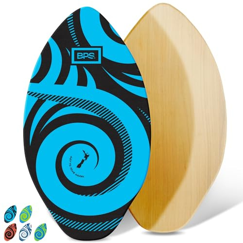 BPS New Zealand 'Koru' Skimboard mit farbigem Eva-Griffpolster und hochglänzendem Klarlack aus Holz für Kinder und Erwachsene, wählen Sie aus 3 Größen und Farbe des Traktionspads