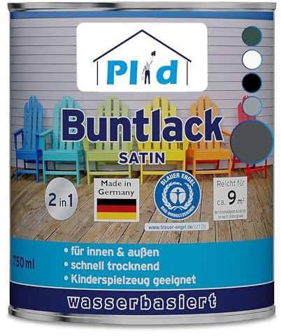 Plid Möbellack Anthrazitgrau 0,75L Satin – Möbelfarbe ohne Schleifen | Buntlack 2in1 | Holzlack, Metall & Kunststofflack | Innen & Außen | Wetterfest | ca. 9 m² | Made in Germany