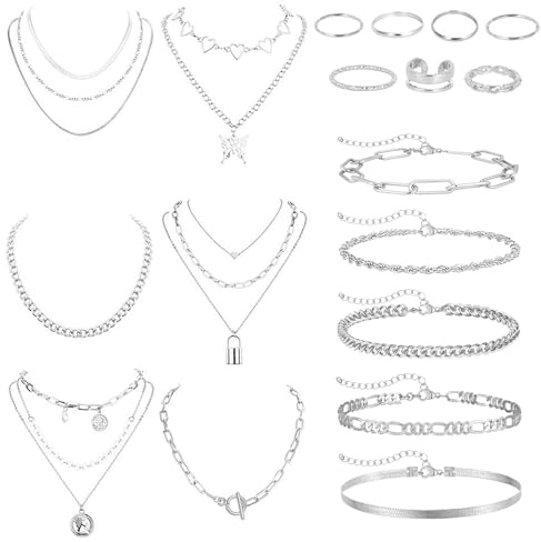 TYXHXTF 18 Stück Schmucksets für Damen, Goldschmuck Und Silberschmuck: Modeschmuck Schmuckset, Schmucksets für Damen, Women's Jewellery Sets, Schmuckset Silber