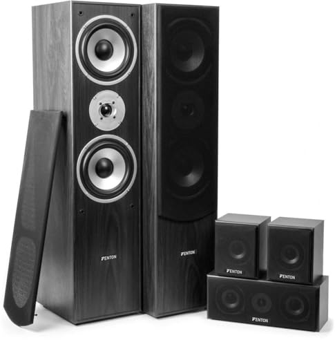 Fenton HF5B Heimkino Soundsystem 5.0 Standlautsprecher Holz Schwarz | 5-Teilig, für Zuhause Wohnzimmer, Satellitenlautsprecher, Lautsprechersysteme, Centerlautsprecher, Heimkinoanlage, Theater