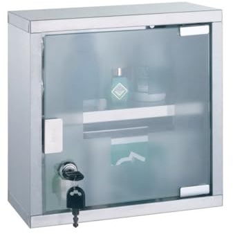 MSV 140489 Medizinschrank Arzneischrank Medikamentenschrank Hausapotheke aus Edelstahl, 25 x 12 x 25 cm „Tip –on“ Automatik, Montagematerial und 2 Schlüssel inclusive, Grau