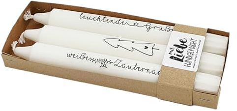 Kilala Weihnachtskerzen, Stabkerzen mit Weihnachtsspruch, Weiß, Handgeschrieben, für Advent und Weihnachten, Hochwertiges Wachs, Geschenkidee, Stimmungsvolle Dekoration, Kerzen mit Botschaft