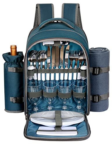 Hap Tim Picknickkorb Rucksack für 4 Personen mit Decke, Weinhalter, Kühlfach, Besteckset, Paare Geschenke, Mr & Mrs Geschenke, Registrierung Hochzeitsregistrierung, Blau (3065-BL)