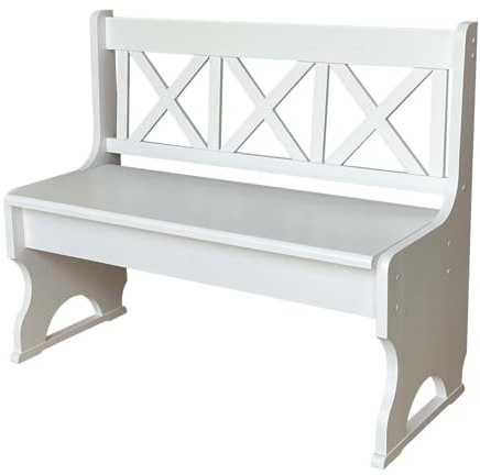 k koma Sitzbank Massivkiefer, 105 cm, Weiß, 1 Stück, mit Lehne | Mit weißem Mattlack beschichtet. Mit Ablage unter dem Sitz. Für Küche und Esszimmer. Von Hand gefertigt.