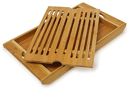Relaxdays Brotschneidebrett aus Bambus H x B x T: ca. 3 x 37 x 21,5 cm Schneidebrett mit Krümelfach zur leichten Reinigung Brotbrett mit herausnehmbarem Krümelgitter messerschonendes Holzbrett, natur