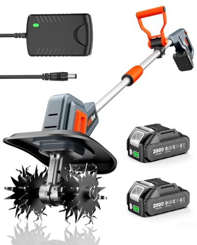 Akku Bodenhacke, Elektro Gartenfräse mit 4000mAh Akku, 360RPM Elektrische Motorhacke mit 48 Robuste Stahlzinken, 25 cm Arbeitsbreite & 18 cm Tiefe, Perfekt zum Auflockern, Bearbeiten und Kompostieren
