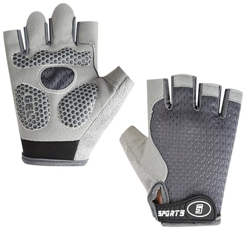 Kinder-Sporthandschuhe, Rutschfeste, Atmungsaktive Handschuhe, Handflächenschutz, Eisseide, Elastisches Mesh, Geeignet zum Radfahren, Spielen, Rollschuhlaufen und für Andere Sportarten (Grau, M)