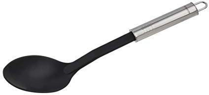 FACKELMANN Servierlöffel 31 cm OVALGRIFF, Vorlegelöffel für beschichtete Pfannen und Töpfe, Küchenhelfer aus hochwertigem Edelstahl und Kunststoff (Farbe: Silber/Schwarz), Menge: 1 Stück