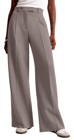 NIMIN Damenhose mit weitem Bein, hohe Taille, legere Arbeitshose, Businesskleid, Hose mit Taschen, mokkabraun, Groß