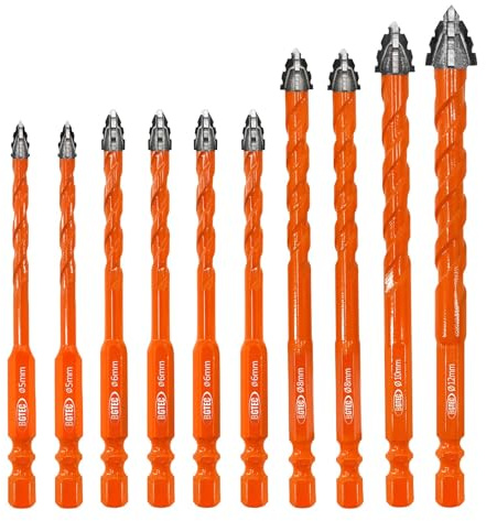 BGTEC Verzahnter Hartmetall-Bohrerset für Mauerwerk - 10 Stück 5 * 2+6 * 4+8 * 2+10+12MM Teiliges Steinbohrer-Set für Holz, Kunststoff, Ziegel, Fliesen, Glas, Beton & Marmor
