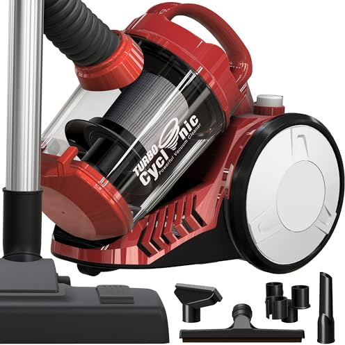 TurboTronic By Z-LINE Multi-Zyklon Staubsauger, 19 kPa Saugkraft (extrem), 900 Watt Hocheffizienzmotor, 2X Filterset, beutelloser Bodenstaubsauger (rot)