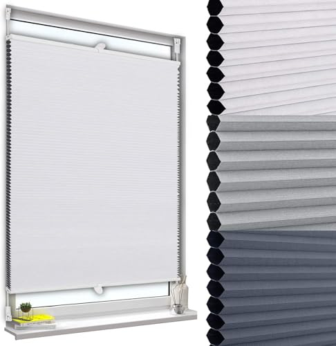 WOLTU Wabenplissee ohne Bohren verdunkelung Thermo Doppelplissee Klemmfix Zweifarbig 75x130cm Weiß-Weiß, Plissee Faltrollo Sonnen-, Sicht- & Schallschutz, Jalousie Plisseerollo für Fenster & Tür