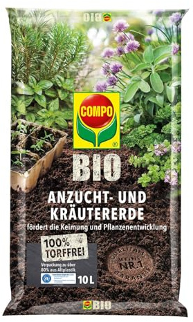 COMPO BIO Anzuchterde und Kräutererde, Erde für Aussaaten, Kräuter, Stecklinge und Jungpflanzen, Blumenerde, Torffrei, 10 Liter
