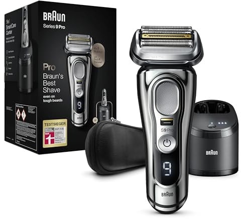 Braun Series 9 Pro Premium Elektrorasierer mit 4+1 Scherkopf, Rasierer Herren Elektrisch, ProLift Trimmer, 5-in-1 Reinigungsstation, Made in Germany, Wet&Dry, 9486cc, chrom