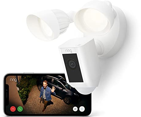 Ring Flutlichtkamera Plus Kabel (Floodlight Cam Wired Plus) | Überwachungskamera aussen mit WLAN, HD-Video, LED-Flutlicht, Nachtsicht, Bewegungserfassung & Sirene | Alexa-kompatible Sicherheitskamera
