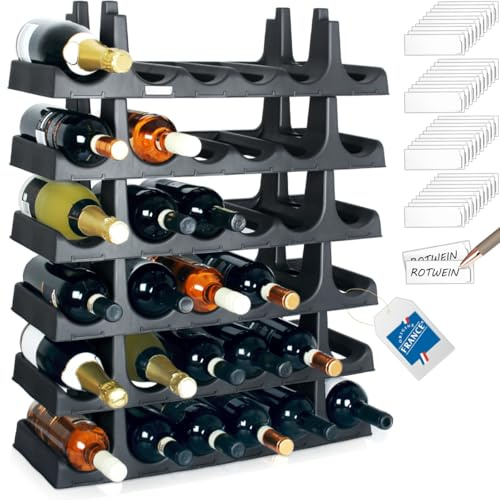 Stimo Flaschenregal für 36 Flaschen stapelbar Weinregal erweiterbar Kunststoff Getränkeaufbewahrung Weinlagerung (Für 36 Flaschen)