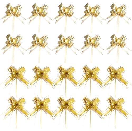 20 Stück Geschenk Schleife mit Geschenkband Geschenkschleife Große Mittlere Gold Ziehschleife Geschenkschleifen Dekoschleifen für Zuckertüten Deko Hochzeit Weihnachten Geburtstag Geschenkverpackung